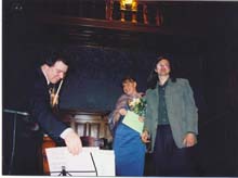 Композитор А.Изосимов, С. Словачевский (виолончель) и Е. Гаудасинская (фортепиано)